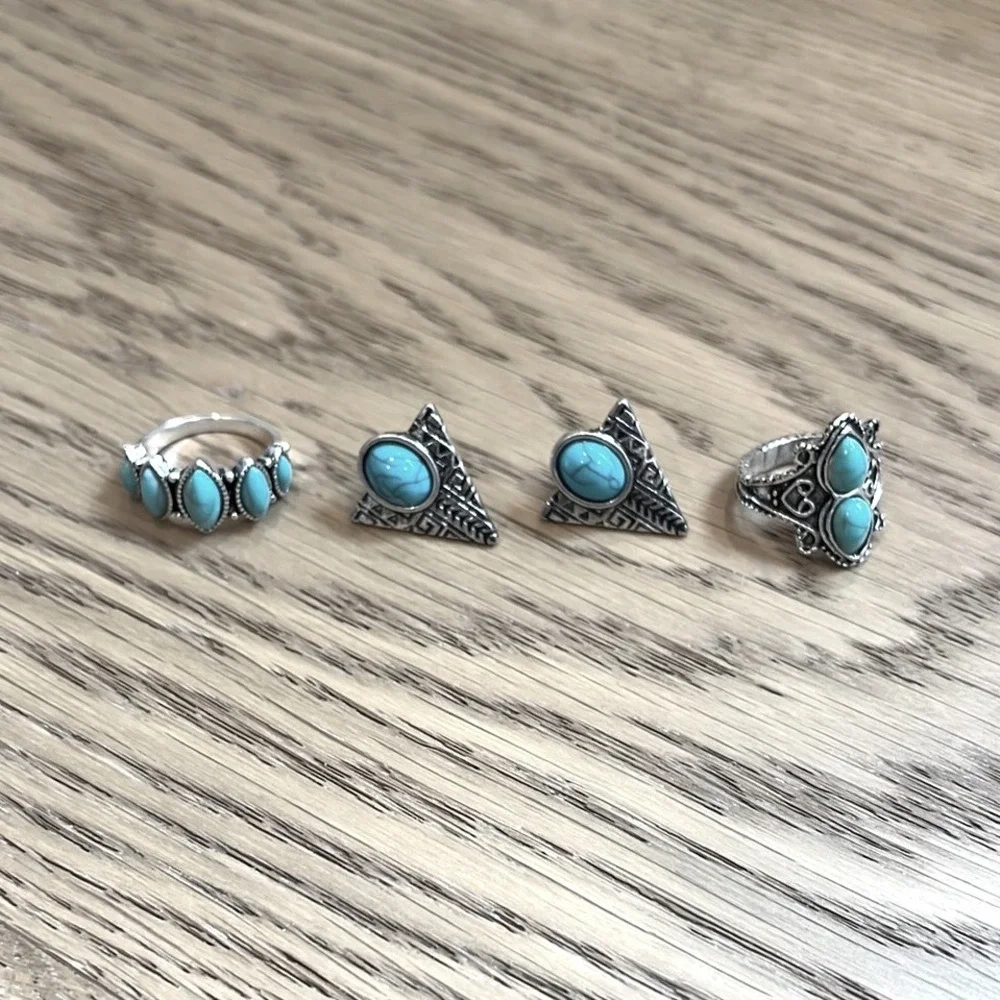 Blue and Silver Ring and earring set